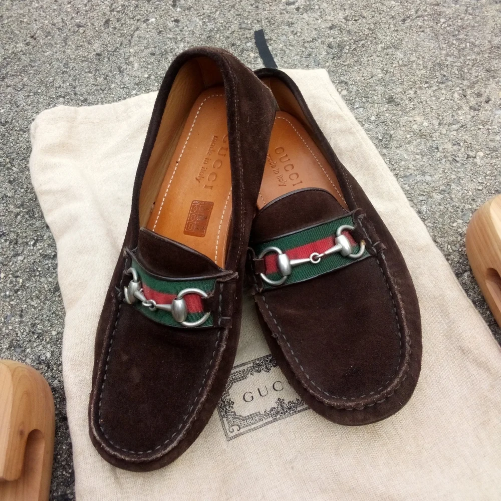 Gucci horsebit loafers brown suede drivers in very good condition - Picture 1 of 8